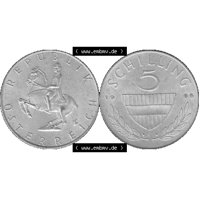 Alte Münze 5 / Fünf Schilling Österreich in s/w Schwarzweiß bzw. Graustufen Farbgebung von Scanner transparenten PNG 1960-1968, 5 Fünf Schilling 1966-01,... Sammlung
