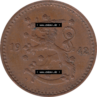 Münze Finnland / SUOMI Umlaufmünzen Sammlung in PNG 1940-1951, 1 finnische Mark, Markka, Kupfer 1942-1 (5) - Digital Münzen-Bildmaterial einer Münze... Sammlung