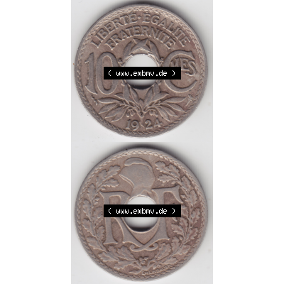 Münze Frankreich Umlaufmünzen Sammlung in PNG 1917-1938, 10 Centimes, Cent 1924 (4) - Digitales Münzen-Bildmaterial einer französischen Francs Münze aus Frankreich... Sammlung