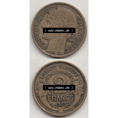 Münze Frankreich Umlaufmünzen Sammlung in PNG 1931-1941, 2 Franken 1933-1 LIBERTE EGALITE FRATERNITE (4) - Digitales Münzen-Bildmaterial einer französischen Francs Münze... Sammlung