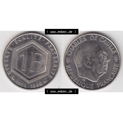 Münze Frankreich Umlaufmünzen Sammlung in PNG 1988-1988, 1 Francs, Franken 1988 (3) - Digitales Münzen-Bildmaterial einer französischen Francs Münze aus Frankreich... Sammlung