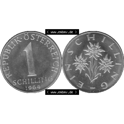 Alte Münzen Österreich 1 / Ein Schilling in Graustufen 1959-2001, 1 Schilling 1964-01 Graustufen. Vorderseite und Rückseite der Österreich Zweite Republik Ein Schilling... Sammlung