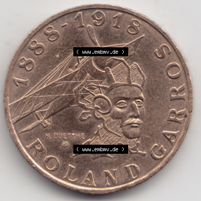 Münze Frankreich Umlaufmünzen Sammlung in PNG 1988-1988, 10 Francs Roland Garros (1) - Digitales Münzen-Bildmaterial einer französischen Francs Münze aus Frankreich... Sammlung