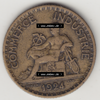 Münze Frankreich Umlaufmünzen Sammlung in PNG 1920-1927, 1 Franken BON POUR 1 FRANC 1924-2 (1) - Digitales Münzen-Bildmaterial einer französischen Francs Münze... Sammlung
