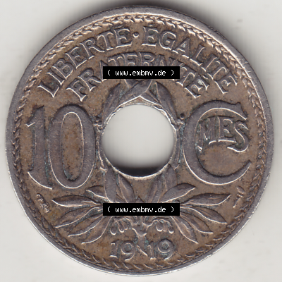 Münze Frankreich Umlaufmünzen Sammlung in PNG 1917-1938, 10 Centimes, RF - Frankreich 10 CMES EGALITÉ FRATERNITÉ LIBERTÉ 1919-1 (2) - Digitales Münzen-Bildmaterial... Sammlung