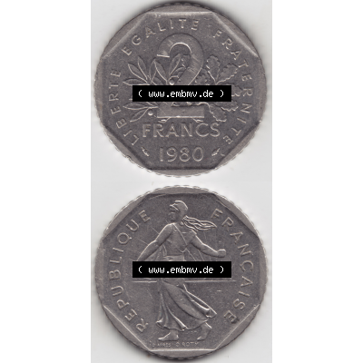 Münze Frankreich Umlaufmünzen Sammlung in PNG 1979-2001, 2 Francs Säerin Semeuse (4) - Digitales Münzen-Bildmaterial einer französischen Francs Münze aus Frankreich... Sammlung