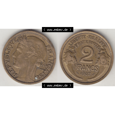 Münze Frankreich Umlaufmünzen Sammlung in PNG 1931-1941, 2 Franken 1932-2 LIBERTE EGALITE FRATERNITE (3) - Digitales Münzen-Bildmaterial einer französischen Francs Münze... Sammlung