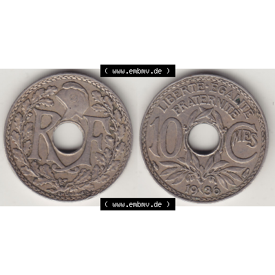 Münze Frankreich Umlaufmünzen Sammlung in PNG 1917-1938, 10 Centimes - Cmes 1936 (3) - Digitales Münzen-Bildmaterial einer französischen Francs Münze aus Frankreich... Sammlung