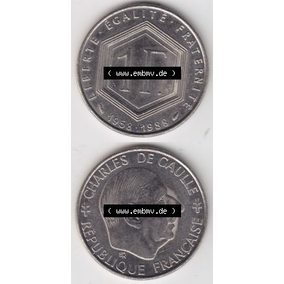 Münze Frankreich Umlaufmünzen Sammlung in PNG 1988-1988, 1 Francs, Franken 1988 (4) - Digitales Münzen-Bildmaterial einer französischen Francs Münze aus Frankreich... Sammlung