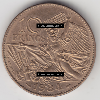 Münze Frankreich Umlaufmünzen Sammlung in PNG 1984-1984, 10 Francs Francois Rude (2) - Digitales Münzen-Bildmaterial einer französischen Francs Münze aus Frankreich... Sammlung