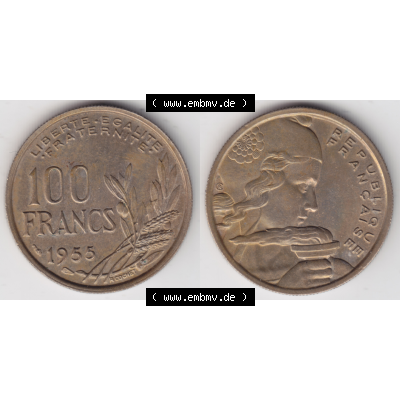 Münze Frankreich Umlaufmünzen Sammlung in PNG 1954-1958, 100 Francs, Franken Typ II 1955 (3) - Digitales Münzen-Bildmaterial einer französischen Francs Münze... Sammlung