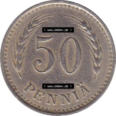 Münze Finnland / SUOMI Umlaufmünzen Sammlung in PNG 1921-1940, 50 Penny, Penniä 1929 (6) - Digital Münzen-Bildmaterial einer Münze aus Finnland in farbige... Sammlung