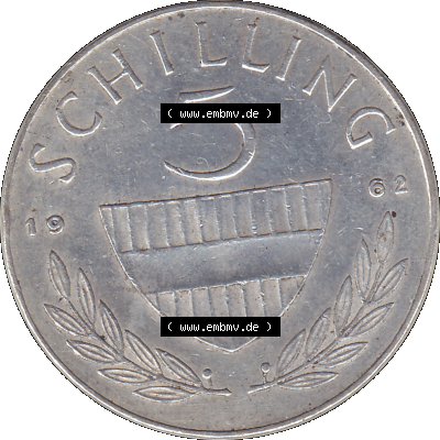 Alte Münze 5 / Fünf Schilling Österreich in original Farbgebung von Scanner transparenten PNG 1960-1968, 5 Fünf Schilling 1962-01, 5,20 Gramm 640er Silber,... Sammlung