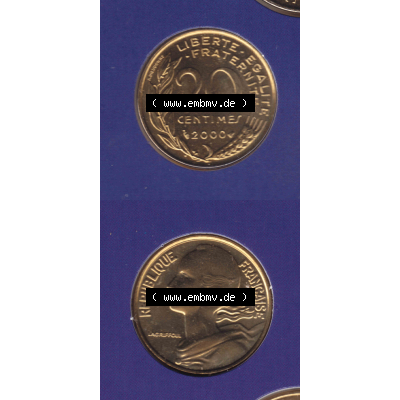 Münze Frankreich Umlaufmünzen Sammlung in PNG 2000, 20 Centimes (4) - Digitales Münzen-Bildmaterial einer französischen Francs Münze aus Frankreich in farbige mit... Sammlung