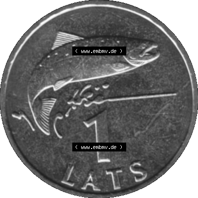 Alte Münze Lettland Umlaufmünze 1992-2008, 1 Lats 2007-01, Atlatischer Lachs Graustufen. Rückseite mit Motiv der Umlaufmünze in Graustufen lettischen Münze aus... Sammlung