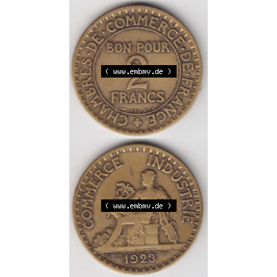 Münze Frankreich Umlaufmünzen Sammlung in PNG 1920-1927, 2 Francs, Franken 1923 (4) - Digitales Münzen-Bildmaterial einer französischen Francs Münze aus Frankreich... Sammlung