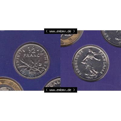 Münze Frankreich Umlaufmünzen Sammlung in PNG 2000, 0,50 Francs (3) - Digitales Münzen-Bildmaterial einer französischen Francs Münze aus Frankreich in farbige... Sammlung
