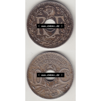 Münze Frankreich Umlaufmünzen Sammlung in PNG 1917-1938, 10 Centimes - Cmes 1935-1 (4) - Digitales Münzen-Bildmaterial einer französischen Francs Münze aus Frankreich... Sammlung