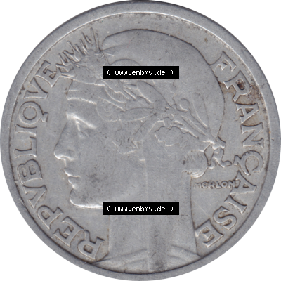 Münze Frankreich Umlaufmünzen Sammlung in PNG 1941-1959, 2 Francs, Franken 1947-01 (6) - Digitales Münzen-Bildmaterial einer französischen Francs Münze aus... Sammlung