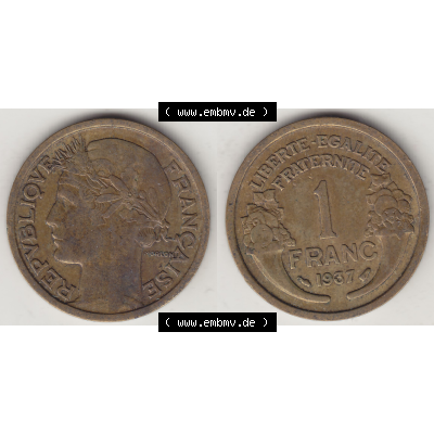 Münze Frankreich Umlaufmünzen Sammlung in PNG 1931-1941, 1 Franken, 1 Franc, 1937-1 LIBERTE EGALITE FRATERNITE (3) - Digitales Münzen-Bildmaterial einer französischen... Sammlung