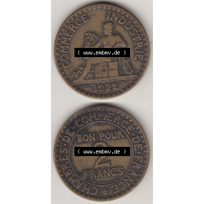 Münze Frankreich Umlaufmünzen Sammlung in PNG 1920-1927, 2 Francs - Franken 1922-2 (4) - Digitales Münzen-Bildmaterial einer französischen Francs Münze aus Frankreich... Sammlung