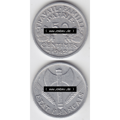 Münze Frankreich Umlaufmünzen Sammlung in PNG 1942-1944, 50 Centimes, Cent 1942 (4) - Digitales Münzen-Bildmaterial einer französischen Francs Münze aus Frankreich... Sammlung