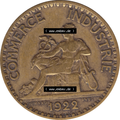Münze Frankreich Umlaufmünzen Sammlung in PNG 1920-1927, 1 Francs, Franken 1922-01 (6) - Digitales Münzen-Bildmaterial einer französischen Francs Münze aus... Sammlung