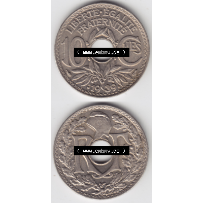Münze Frankreich Umlaufmünzen Sammlung in PNG 1938-1939, 10 Centimes, Cent 1939 (4) - Digitales Münzen-Bildmaterial einer französischen Francs Münze aus Frankreich... Sammlung