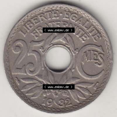 Münze Frankreich Umlaufmünzen Sammlung in PNG 1917-1937, 25 Cmes, Centimes 1932-1 LIBERTE EGALITE FRATERNITE (2) - Digitales Münzen-Bildmaterial einer französischen... Sammlung