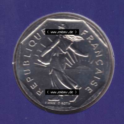 Münze Frankreich aus KMS Umlaufmünzen Sammlung in PNG 2000, 5 Francs (2) - Digitales Münzen-Bildmaterial einer französischen Francs Münze aus Frankreich aus KMS... Sammlung
