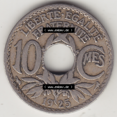 Münze Frankreich Umlaufmünzen Sammlung in PNG 1917-1938, 10 Centimes - Cmes 1925 (2) - Digitales Münzen-Bildmaterial einer französischen Francs Münze aus Frankreich... Sammlung