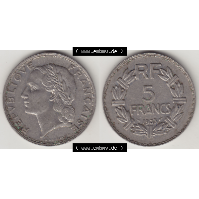 Münze Frankreich Umlaufmünzen Sammlung in PNG 1933-1938, 5 Franken - Francs RF 1933 (3) - Digitales Münzen-Bildmaterial einer französischen Francs Münze aus Frankreich... Sammlung