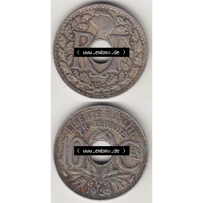 Münze Frankreich Umlaufmünzen Sammlung in PNG 1917-1938, 10 Centimes - Cmes 1935-4 (4) - Digitales Münzen-Bildmaterial einer französischen Francs Münze aus Frankreich... Sammlung