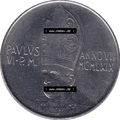 Alte Münze aus der Vatikanstadt / Vatikan als PNG-Grafik 1969-1969, 100 Hundert Lire, mit Engel-Darstellung Papst Paul VI. 1969-01. Vorderseite der alten vatikanischen... Sammlung