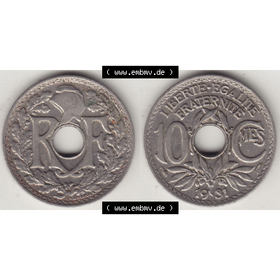Münze Frankreich Umlaufmünzen Sammlung in PNG 1917-1938, 10 Centimes, 10 CMES EGALITÉ FRATERNITÉ LIBERTÉ 1931-2 (3) - Digitales Münzen-Bildmaterial... Sammlung