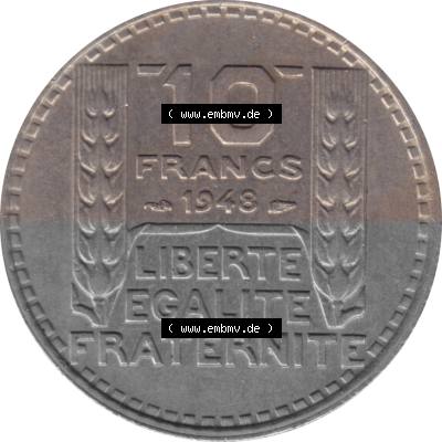 Münze Frankreich Umlaufmünzen Sammlung in PNG 1947-1949, 10 Francs, Franken 1948 (Stück 1) (5) - Digitales Münzen-Bildmaterial... Sammlung