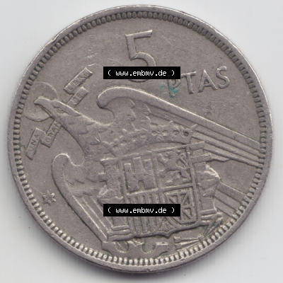 Münze Spanien / España Umlaufmünzen Sammlung in PNG 1957, 1957-1975, 5 PTAS, Peseten 1958 (1) - Digitales Münzen-Bildmaterial... Sammlung