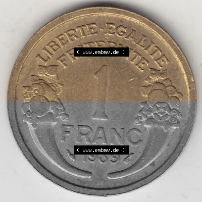 Münze Frankreich Umlaufmünzen Sammlung in PNG 1931-1941, 1 Franken, 1 Franc, 1939 (Stück 1) LIBERTE EGALITE FRATERNITE (2)... Sammlung