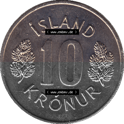 Island Umlaufmünze 1967-1980, 10 Kronur 1974 (Stück 1), 10 Isländische Kronen Sammlung