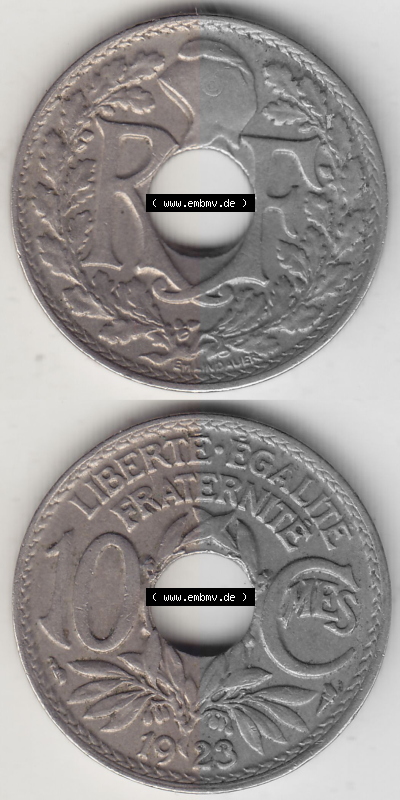 Münze Frankreich Umlaufmünzen Sammlung in PNG 1917-1938, 10 Centimes, 10 CMES EGALITÉ FRATERNITÉ LIBERTÉ 1923 (Stück 1)... Sammlung