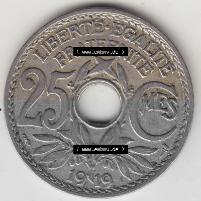 Münze Frankreich Umlaufmünzen Sammlung in PNG 1917-1937, 25 Cmes, Centimes 1919 (Stück 1) LIBERTE EGALITE FRATERNITE (2) -... Sammlung
