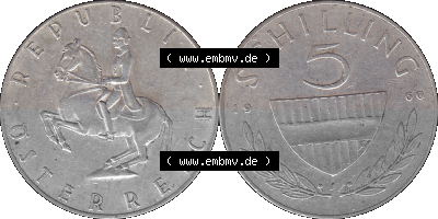 5 / Fünf Schilling Österreich in original Farbgebung von Scanner transparenten PNG 1960-1968, 5 Fünf Schilling 1960 (Stück... Sammlung