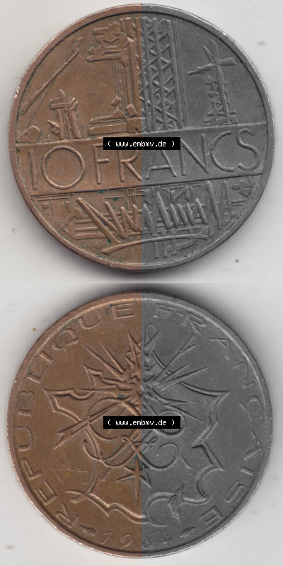 Münze Frankreich Umlaufmünzen Sammlung in PNG 1974-1987, 10 Franken-Francs 1984 (4) - Digitales Münzen-Bildmaterial einer französischen... Sammlung