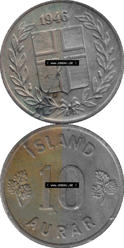 Island Umlaufmünze 1946-1969 10 Aurar 1946 Sammlung