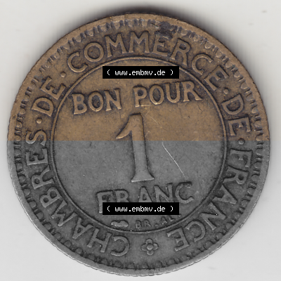 Münze Frankreich Umlaufmünzen Sammlung in PNG 1920-1927, 1 Franken BON POUR 1 FRANC 1924 (Stück 2) (2) - Digitales Münzen-Bildmaterial... Sammlung