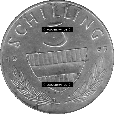 5 / Fünf Schilling Österreich in s/w Schwarzweiß bzw. Graustufen Farbgebung von Scanner transparenten PNG 1960-1968, 5 Fünf... Sammlung
