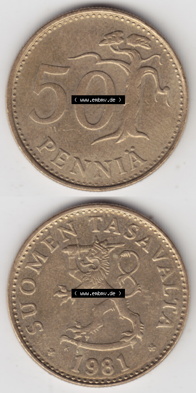 Münze Finnland / SUOMI Umlaufmünzen Sammlung in PNG 1963-1990, 50 Penniä 1981 (4) - Digital Münzen-Bildmaterial einer Münze... Sammlung