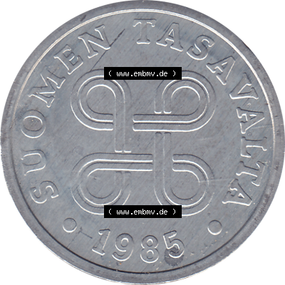 Münze Finnland / SUOMI Umlaufmünzen Sammlung in PNG 1977-1990, 5 Penny Penniä Johanneskreuz 1985 (Stück 1), SUOMEN TASAVALTA... Sammlung