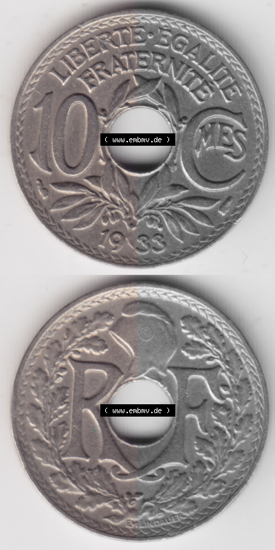 Münze Frankreich Umlaufmünzen Sammlung in PNG 1917-1938, 10 Centimes, Cent 1933 (4) - Digitales Münzen-Bildmaterial einer französischen... Sammlung
