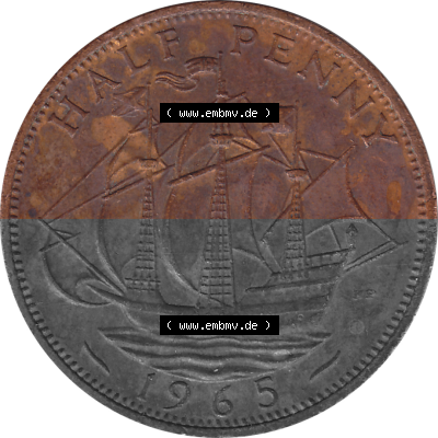 Münzen Großbritannien Umlaufmünzen Sammlung in PNG Großbritannien 1954-1970, Half Penny, Halber Pence 1965 (Stück 2), Elisabeth... Sammlung